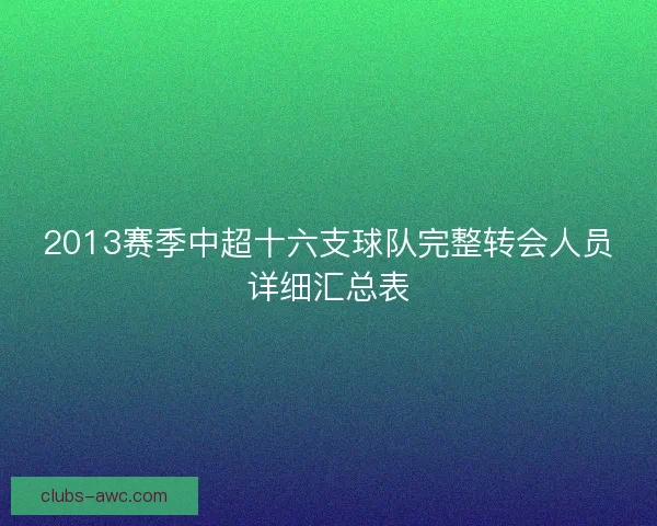 2013赛季中超十六支球队完整转会人员详细汇总表