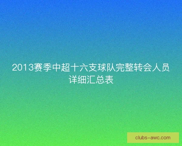 2013赛季中超十六支球队完整转会人员详细汇总表